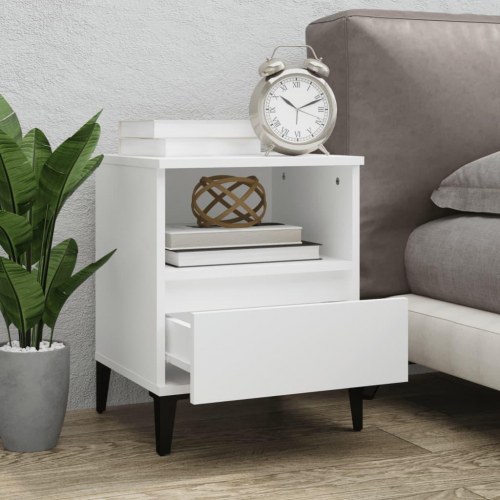 Sengeborde 2 stk. 40×35×50 cm - hvid med metalfødder