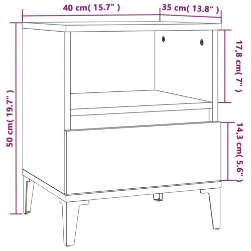 Sengeborde 2 stk. 40×35×50 cm - hvid med metalfødder