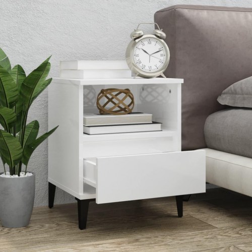 Sengeborde 2 stk. - 40×35×50 cm - hvid højglans med metalfødder
