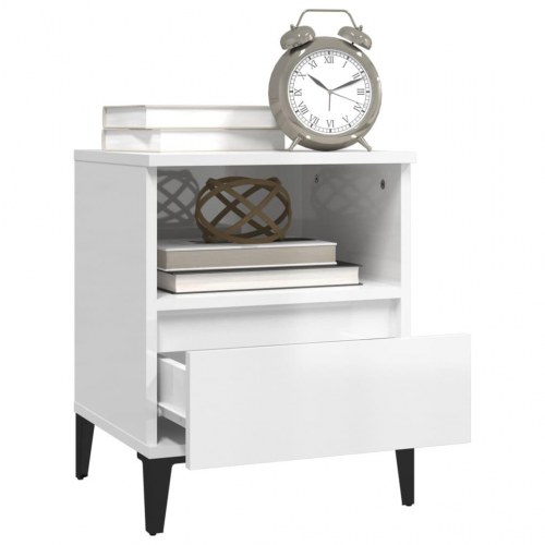 Sengeborde 2 stk. - 40×35×50 cm - hvid højglans med metalfødder