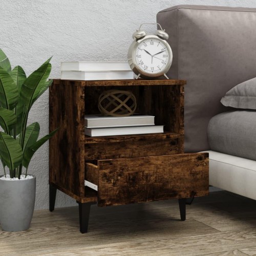 Sengeborde 2 stk. 40×35×50 cm - røget egetræsfarve med metalfødder