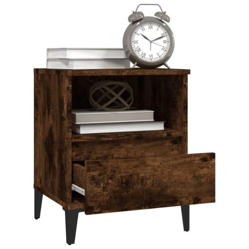 Sengeborde 2 stk. 40×35×50 cm - røget egetræsfarve med metalfødder