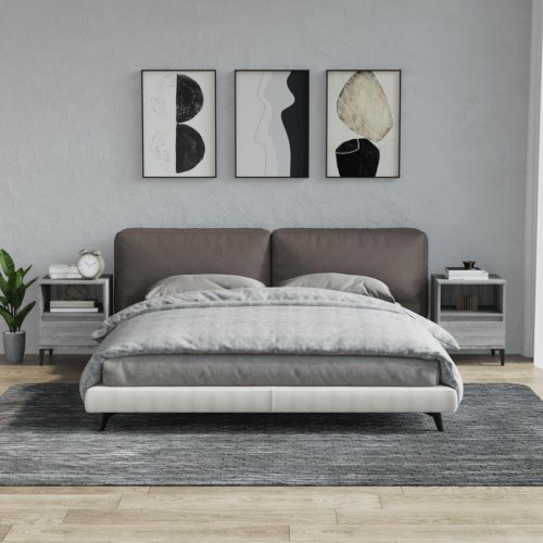 Sengeborde 2 stk. 40×35×50 cm - grå sonoma med skuffe og hylde