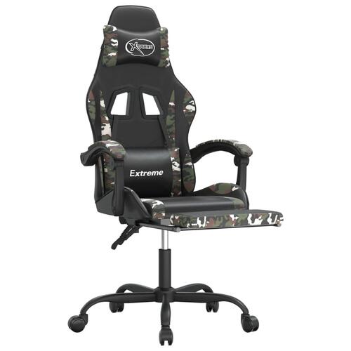 Gamingstol med fodstøtte kunstlæder sort og camouflage