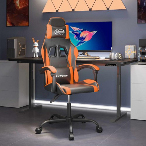 Drejelig gamingstol i kunstlæder - sort/orange, højde- og ryglænsjusterbar