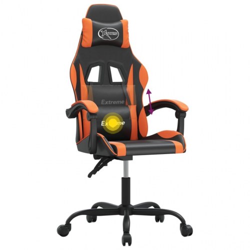 Drejelig gamingstol i kunstlæder - sort/orange, højde- og ryglænsjusterbar