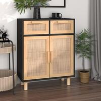 Skænk 60x30x75 cm massivt fyrretræ og naturlig rattan sort