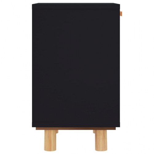 Sengebord i sort med massivt fyrretræ og naturlig rattan - 40 × 30 × 50 cm