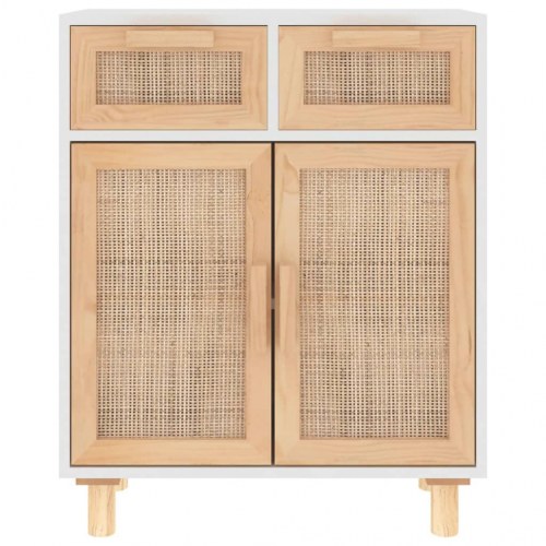 Skænk 60×30×75 cm i hvid - massivt fyrretræ og naturlig rattan