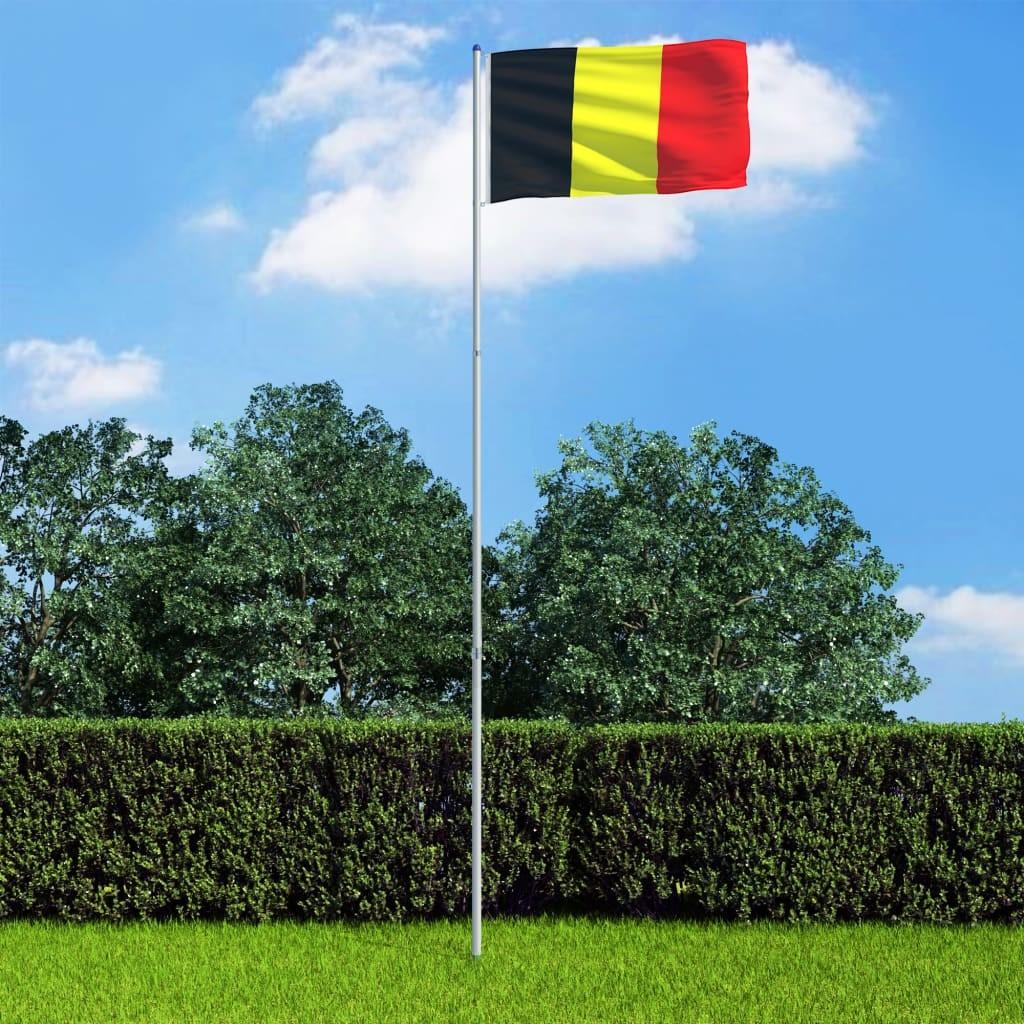 Belgiens flag og flagstang 6 m aluminium