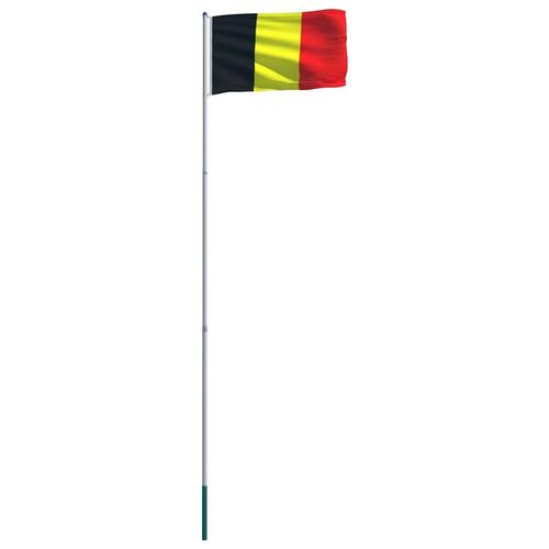 Belgiens flag og flagstang 6 m aluminium