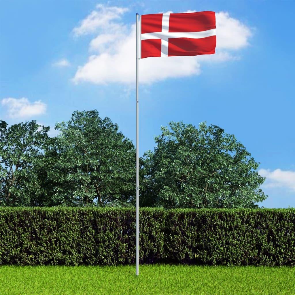 Danmarks flag og flagstang 6 m aluminium