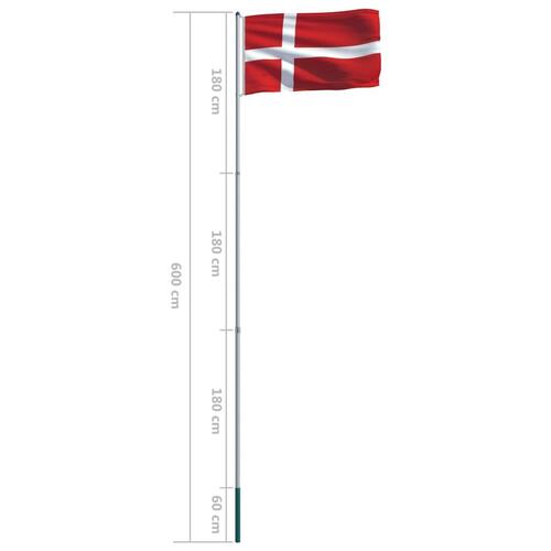 Danmarks flag og flagstang 6 m aluminium
