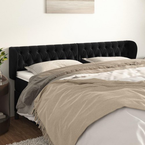 Sengegavl med kanter i fløjl 183 x 23 x 78/88 cm - sort