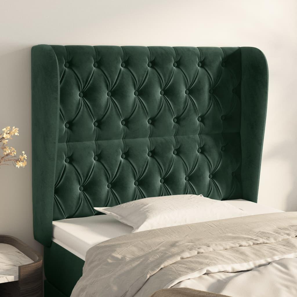 Sengegavl med kanter 93x23x118/128 cm fløjl mørkegrøn
