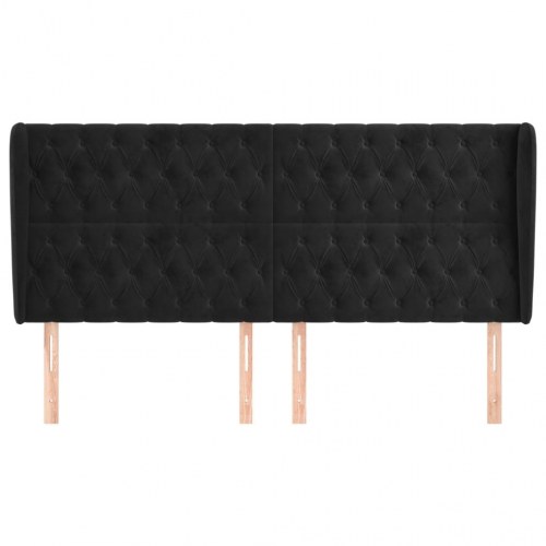 Sengegavl med kanter i fløjl 183 x 23 x 118/128 cm - sort