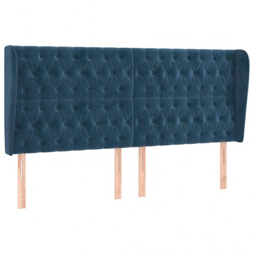 Sengegavl med kanter i fløjl 203 x 23 x 118-128 cm - mørkeblå