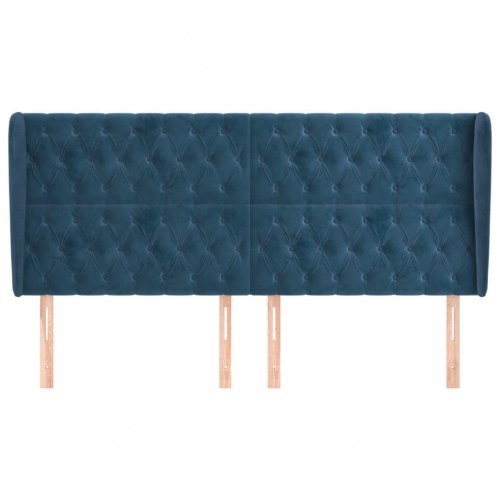 Sengegavl med kanter i fløjl 203 x 23 x 118-128 cm - mørkeblå