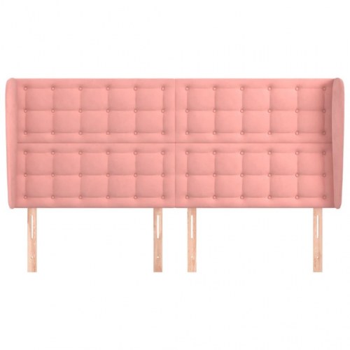 Sengegavl med kanter i fløjl 203 x 23 x 118/128 cm - lyserød