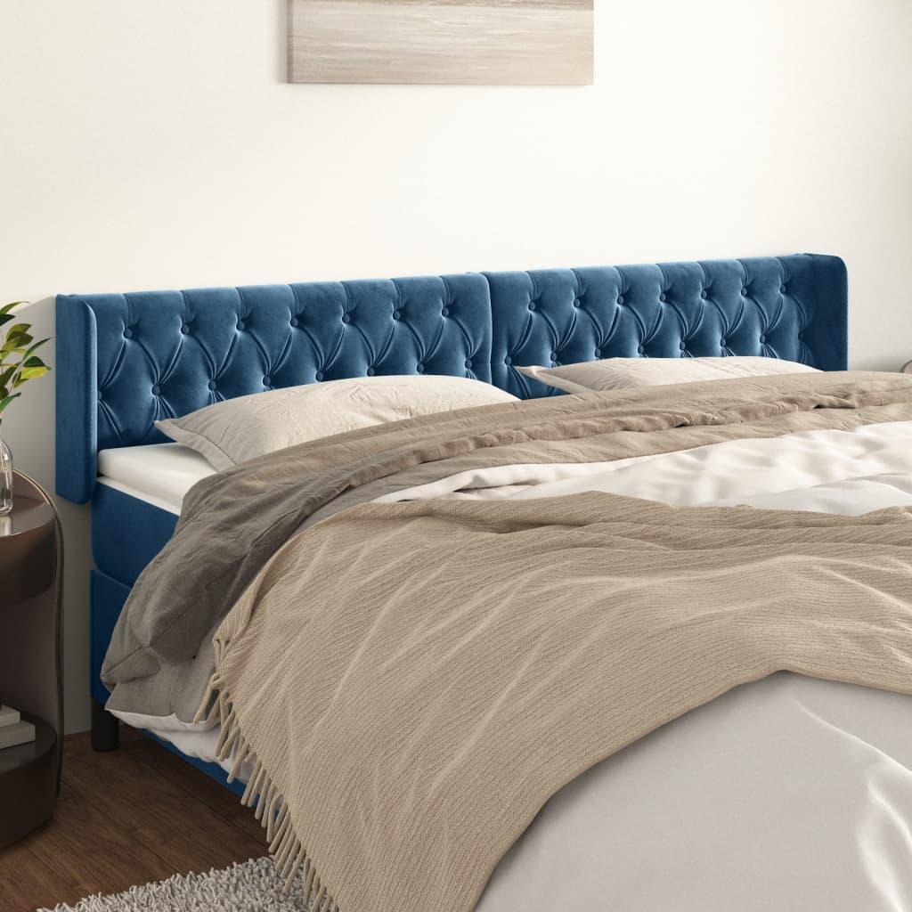 vidaXL sengegavl med kanter 183x16x78/88 cm fløjl mørkeblå