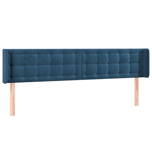 Sengegavl med kanter i fløjl 203 x 16 x 78/88 cm - mørkeblå