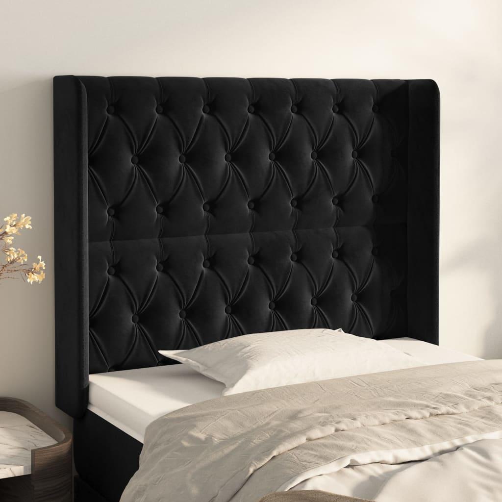 vidaXL sengegavl med kanter 93x16x118/128 cm fløjl sort