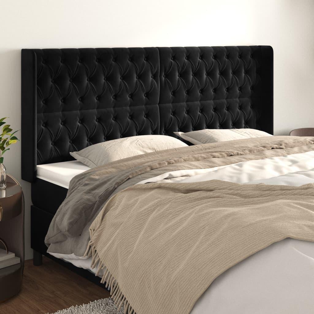 vidaXL sengegavl med kanter 183x16x118/128 cm fløjl sort