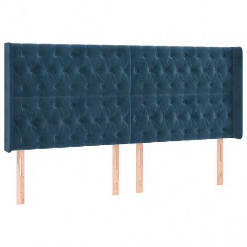 Sengegavl med kanter i fløjl 203 x 16 x 118/128 cm - mørkeblå
