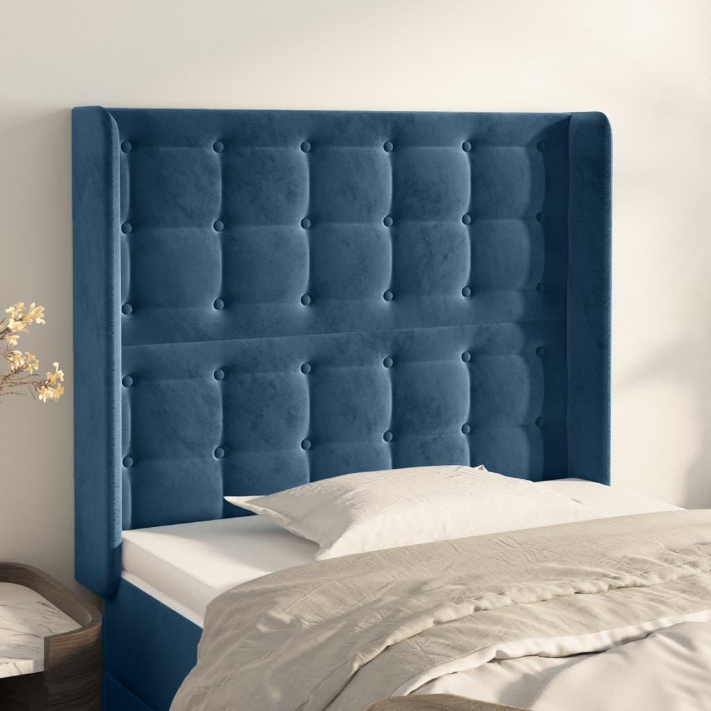 vidaXL sengegavl med kanter 103x16x118/128 cm fløjl mørkeblå