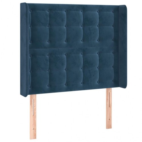 Sengegavl med kanter 103 x 16 x 118/128 cm fløjl - mørkeblå