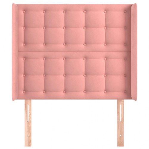 Sengegavl med kanter 103 x 16 x 118/128 cm fløjl - lyserød