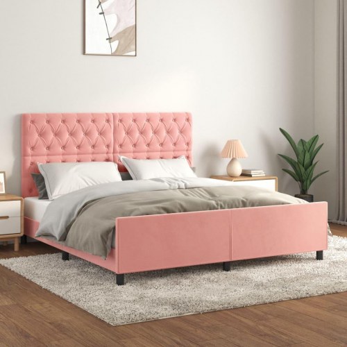 Sengeramme med sengegavl 160x200 cm - fløjl, pink