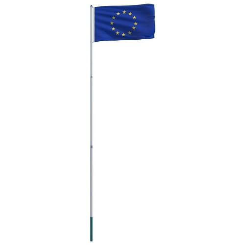 Europaflaget og flagstang 6 m aluminium