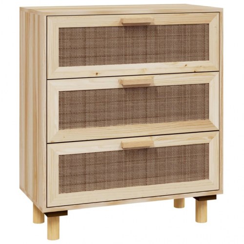 Skænk 60x30x70 cm massivt fyrretræ og naturlig rattan brun