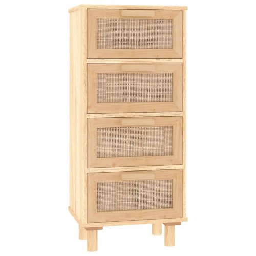 Skænk 40x30x90 cm massivt fyrretræ og naturlig rattan brun