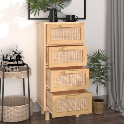 Skænk 40x30x90 cm massivt fyrretræ og naturlig rattan brun