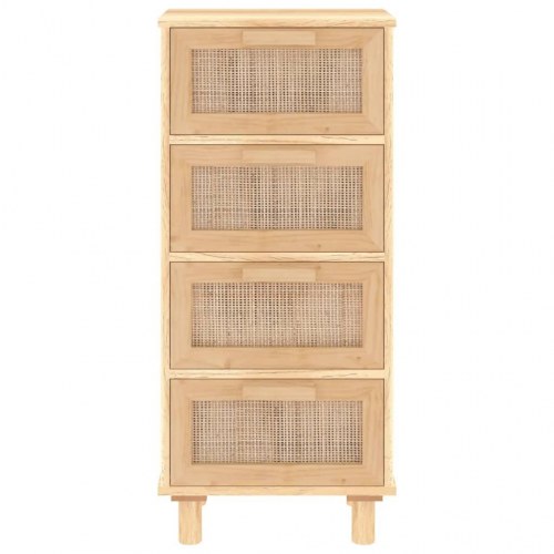 Skænk 40x30x90 cm massivt fyrretræ og naturlig rattan brun