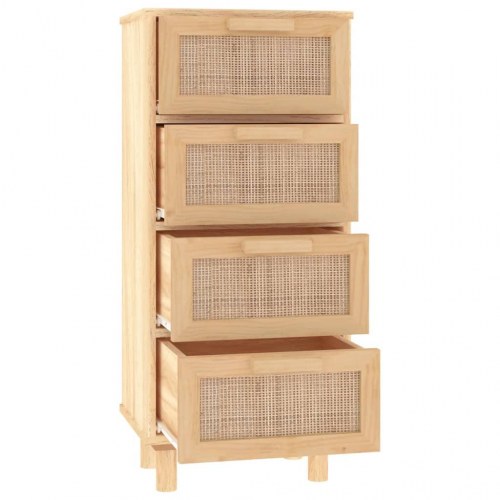 Skænk 40x30x90 cm massivt fyrretræ og naturlig rattan brun