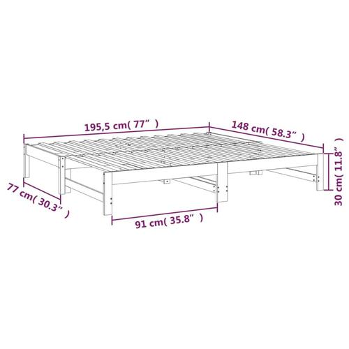 Daybed med udtræk 2x(75x190) cm massivt fyrretræ