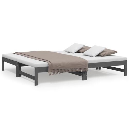 Daybed med udtræk 2x(75x190) cm massivt fyrretræ grå