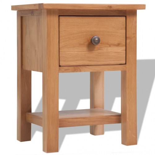 Natborde i massivt egetræ - 2 stk. 36×30×47 cm med skuffe og hylde