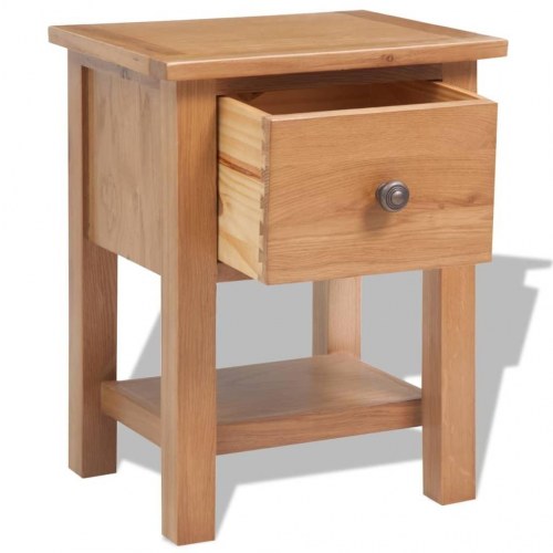 Natborde i massivt egetræ - 2 stk. 36×30×47 cm med skuffe og hylde
