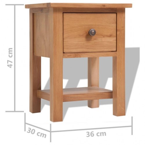 Natborde i massivt egetræ - 2 stk. 36×30×47 cm med skuffe og hylde