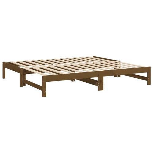 Daybed med udtræk 2x(75x190) cm massivt fyrretræ gyldenbrun