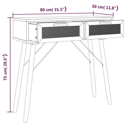 Konsolbord 80x30x75 cm massivt fyrretræ og naturlig rattan hvid