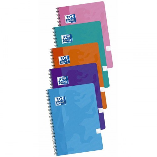 Oxford notesbog A4+ spiral - 80 ark, 90 g, multifarvet (5 stk.)