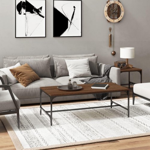 Sofabord 100×50×35 cm - brun egetræsfarve, konstrueret træ med stålstel