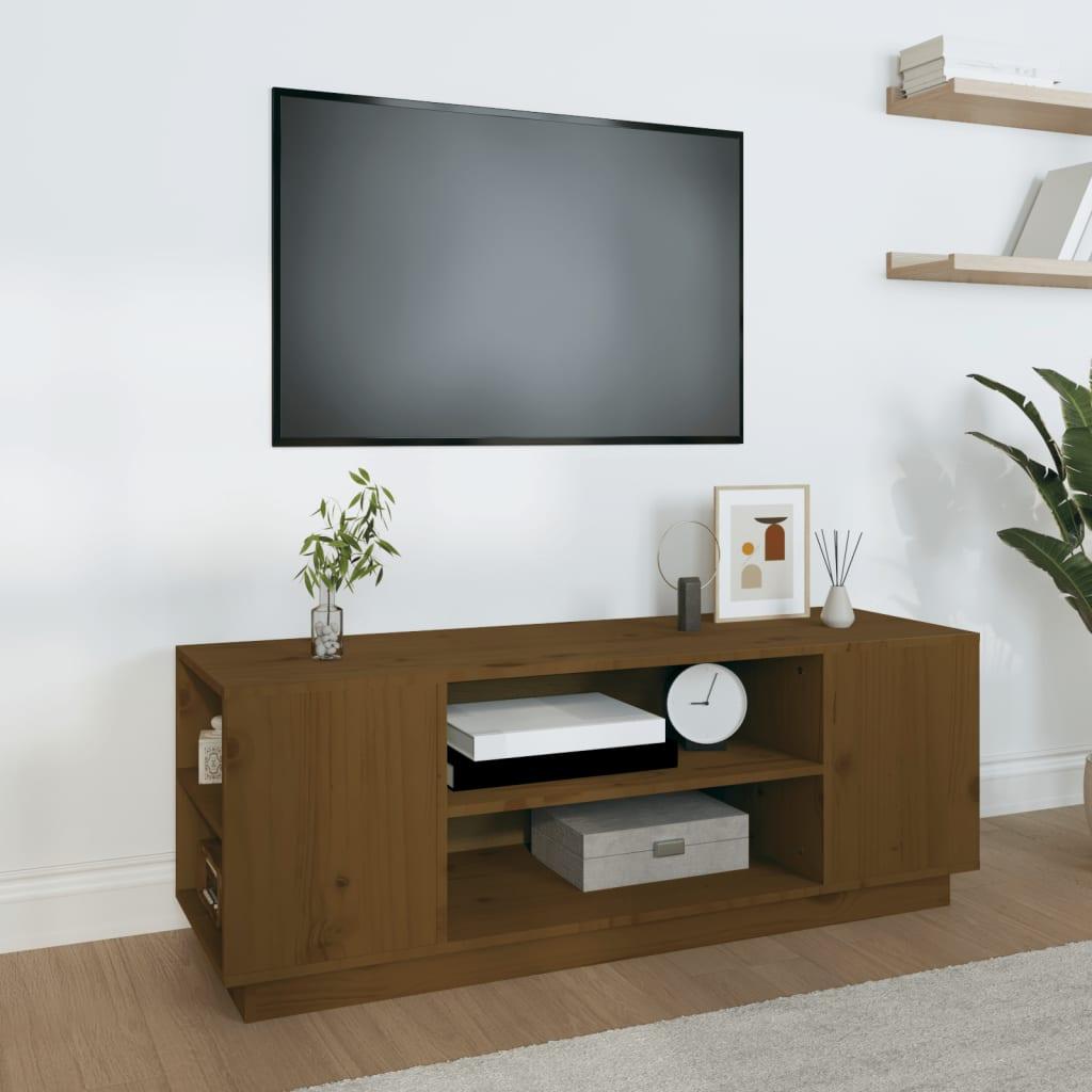Se Tv-bord 110x35x40,5 cm massivt fyrretræ gyldenbrun hos Boligcenter.dk