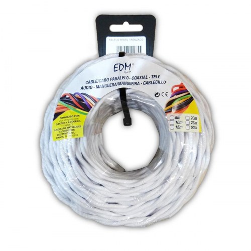 EDM Product kabel - hvid tekstilkabel 3 x 2,5 mm, 5 m