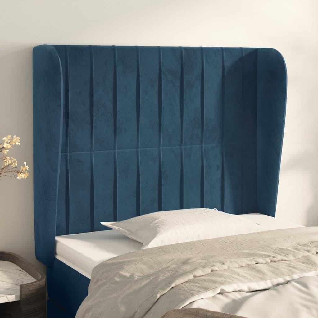 Sengegavl Med Kanter Fløjl - Mørkeblå / 83 x 23 x 118/128 cm